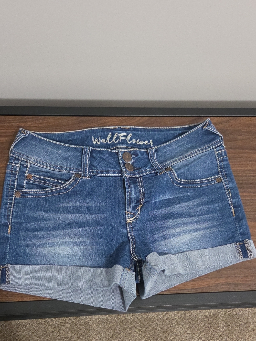 Wallflower Dark Blue Rolled Hem Denim Shorts